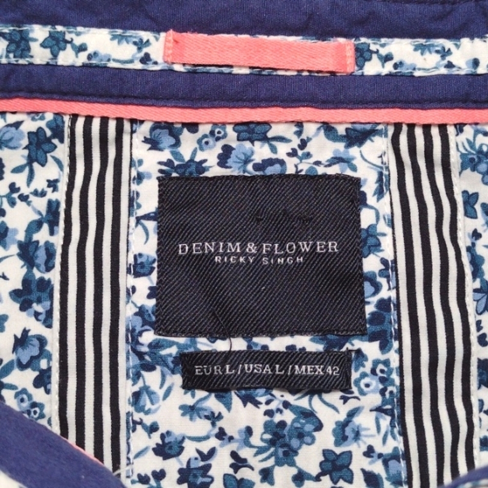 Denim And Flower Men's Blue and White Floral Shirt Size (L) - Picture 3 of 9